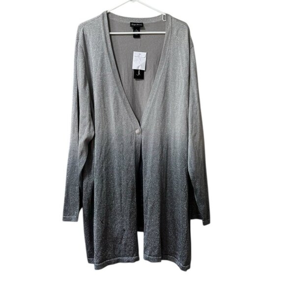 Maggie Barnes Sz 3X Flowy Open Cardigan Sweater‎ One Button Metallic Classic NWT - Picture 1 of 13